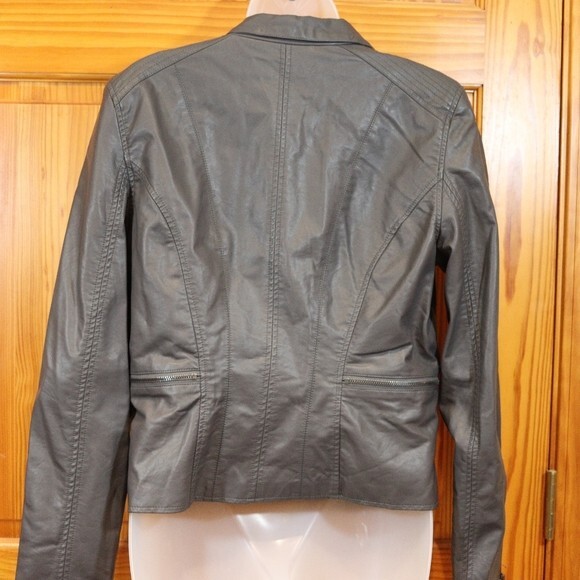 Blank NYC Gray Vegan Leather Pleather Moto Bomber Jacket LG - Picture 7 of 10